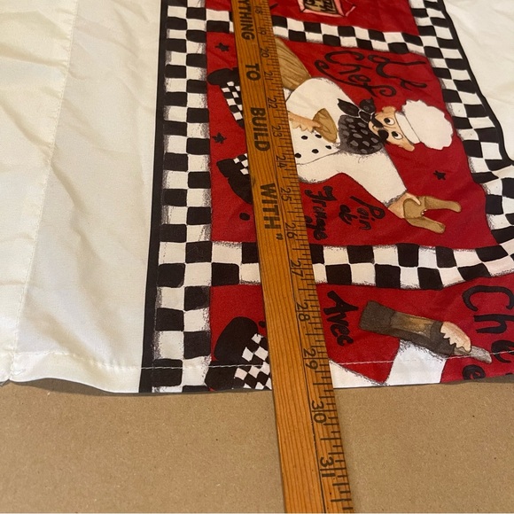 Kitchen Curtains 3 Piece Set 2 Tiers with 1 Valance White with Chef Design - Picture 3 of 8